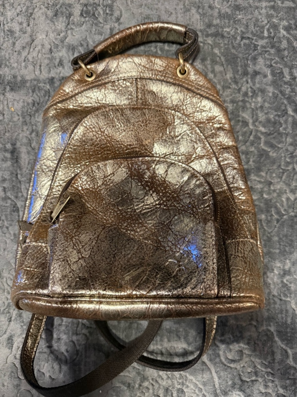 Patricia Nash Alencon backpack in a gold metallic finish. - Picture 5 of 9